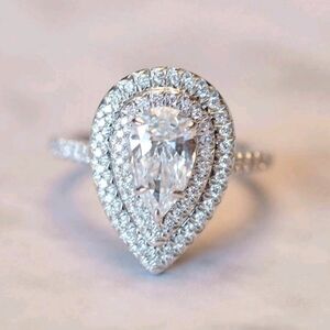 Elegant 925 Silver Teardrop/Pear Cut Ring -CZ - Size in Photo